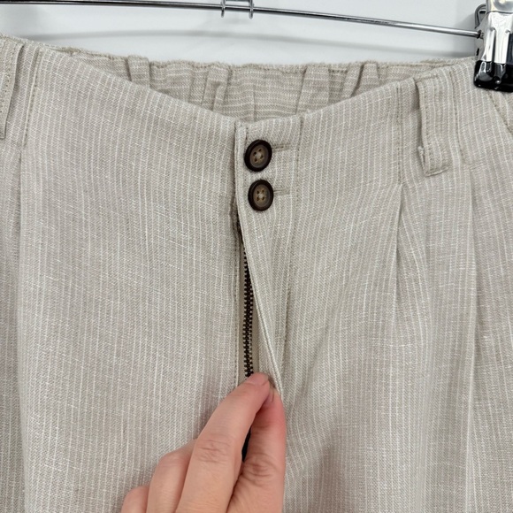 Garnet Hill Straight-Leg Linen Trousers in Natural Pinstripe Size 6 - Picture 8 of 10